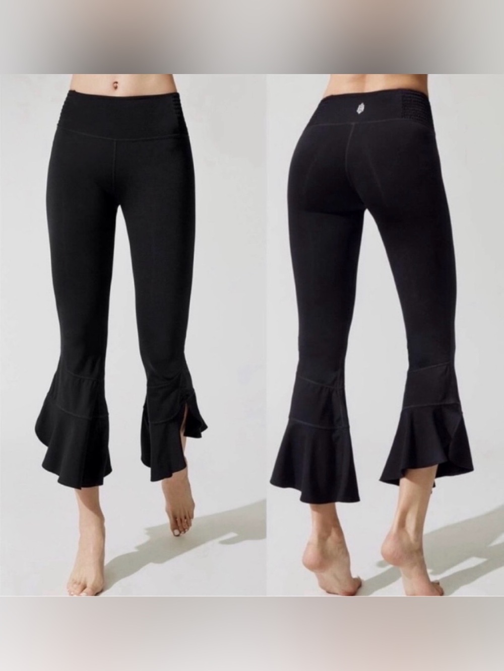 FP Movement by Free People Black Flared Ruffle Hem Leggings